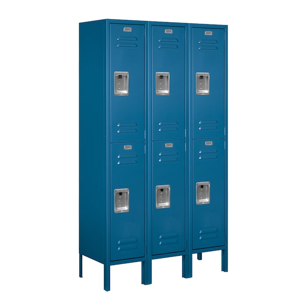 Wardrobe Locker, 36" W, 12" D, 66" H, (3) Wide, (6) Openings, Blue